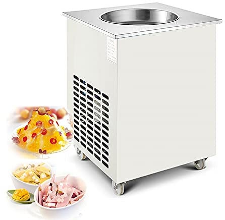 Commercial Fried ice Cream Roll Machine,Electric Ice Cream Roll Maker Single Round pan Frozen Yoghurt, Automatic defrost,With wheels,1050W 15L/H