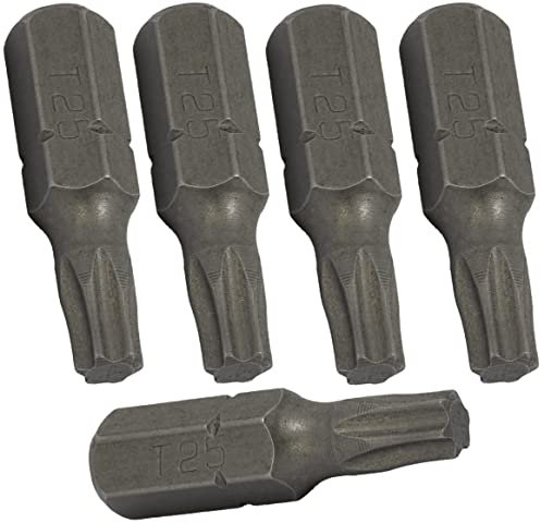 AERZETIX - C62129 - Lot de 5 embouts de vissage 1/4'' à empreinte étoile T25 6 pans - longueur 25 mm - outil de serrage clé à cliquet tournevis visseuse douille quincaillerie mécanique - en acier S2