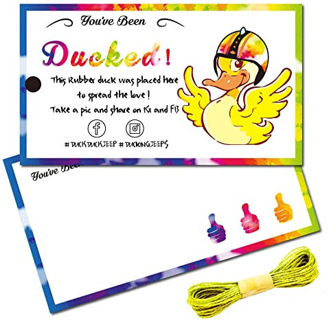 CREATCABIN 50 Pcs You'Ve Been Ducked Cards Duck Tags Card Ducking Game DIY Jeep Duck Card avec Trou et Ficelle pour Canards en Caoutchouc Jeeps Décoration de Voiture Cadeau de Noël 3.5 x 2 Pouces-You'