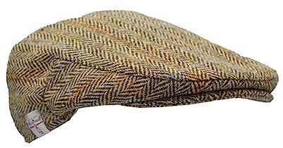 WALKER AND HAWKES - Men's Grey Brown 100% Scottish Harris Tweed Oakmoor Flat Cap - White Sand - Medium (58cm)