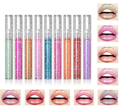 Diamond Liquid Glitter Shimmer Lipsticks, Nonstick Cup Metallic Lip Gloss Set Lips Cosmetic for Women Girls (B)