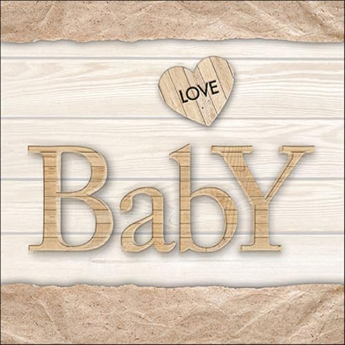 20 Servietten Baby auf Holz natur | Geburt | Babyparty | Taufe | Tischdeko | Decoupage | Serviettentechnik 33x33cm