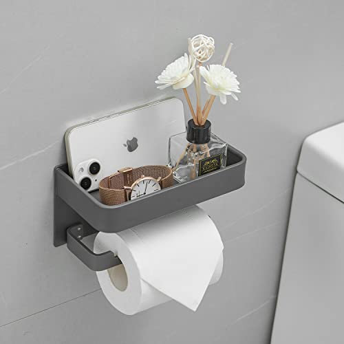 Leekayer Salle de Bains étagère d'angle avec Noir Porte Papier Toilette, Lavage du Visage cosmétique de Stockage,Aluminium de l'espace Auto adhésif