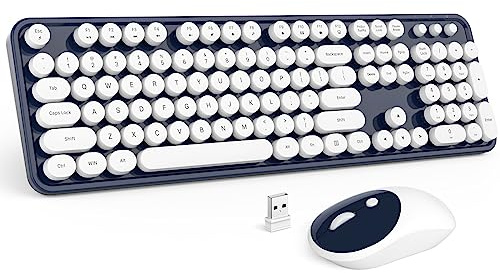 MOFII Wireless Keyboard and Mouse Combo, Dark Blue 2.4G Full Size Keyboard, Round Key Typewriter Keyboards and Cute Mice with 2 in 1 USB Dongle, for PC Laptop Chromebook Smart TV
