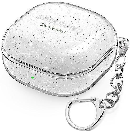 BEAUDOM Transparent Hülle für Samsung Galaxy Buds FE, Galaxy Buds 2 Pro, Galaxy Buds Pro, Galaxy Buds 2, Galaxy Buds Live [Front-LED Sichtbar] [Mit Karabiner] Schutzhülle und Case (Funkeln)