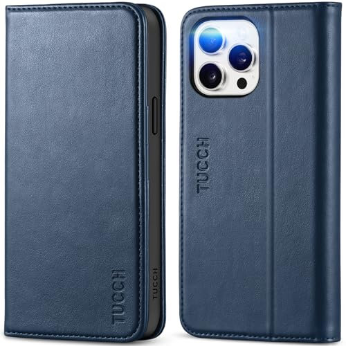 TUCCH Leather Wallet Case for iPhone 15 Pro Max (6.7) 2023, Protective PU Folio Flip Cover with[RFID Blocking][Viewing Stand]Shockproof TPU[Card Holders]Compatible with iPhone 15 Pro Max, Dark Blue