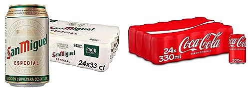 San Miguel Especial Cerveza Premium Lager, Pack de 24 Latas x 33cl, Cerveza San Miguel con 5,4% Volumen de Alcohol & Coca-Cola Sabor Original - Refresco de cola - Pack de 24 latas 330 ml