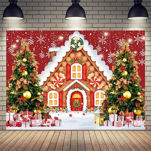 Aisnyho Christmas Backdrop Winter Scene Snowflake Tree Gift Red Merry Xmas Backdrops for Photography Family Party Decorations New Year (7x5FT)