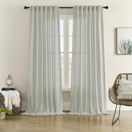 DONREN Vorhänge aus Leinen-Mischgewebe, halbtransparent, 127 x 250 cm, Hellgrau | 2 Stück Fensterbehandlungen Paneele für Wohnzimmer/Schlafzimmer, elegante Lichtfilterung, Terrassentür