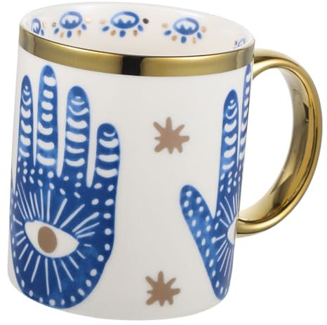 HOMSFOU Evil Eye Keramiktasse Dekorativer Kaffeebecher Türkische Milch Und Wassertasse Mit Ergonomischem Griff Für Heiße Getränke