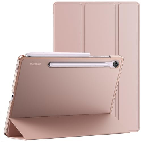 JETech Custodia per Samsung Galaxy Tab S10 FE / S9 FE 10,9 Pollici, Sottile Traslucida Retro Trifold Folio Supporto Protettiva Tablet Cover, Supporta S Pen di Ricarica (Oro Rosa)