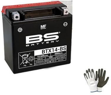 Compatible avec Piaggio MP3 IE E4 LT Business - Sport ABS (TA1100/TA19L) 300 2016-2018 Batterie BS BTX14-BS(SCELLÉE ET PRÊTE À L'INSTALLATION) 12V/12A YUASA YTX14 Batteries DE Scooter Moto 150X87X145