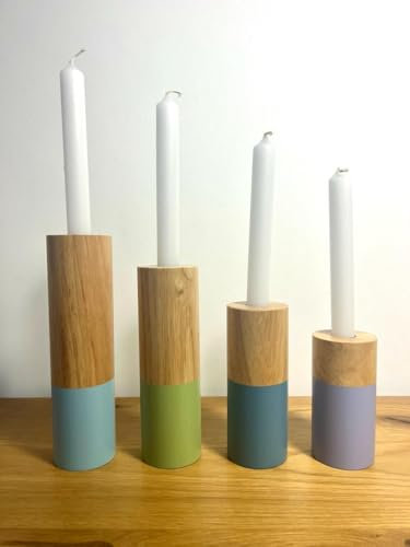 Terra Home Tischkerzenhalter 2in1 Kerzenständer Mehrfarbig, 4er Set Holz (für Adventskerzen geeignet, Rosa Gelb 4 er Set), Wende Kerzenhalter.Stabkerzen oder Teelichter-Adventskerzenhalter (Blau)