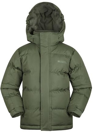Mountain Warehouse Snow Padded Kids Puffer Jacket - Water Resistant Coat, Fleece Lined Hood, Adjustable Cuffs, Side Pockets - Autumn, Winter & Outdoors Khaki Teen Size 13 Years