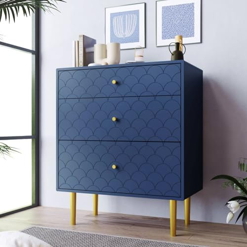 Sweiko Sideboard,Schubladen Kommode mit 3 Schubladen,Multifunktionaler Küchenschrank mit Metallgriffen und Metalltischbeinen,zertifiziertem Kommode für Wohnzimmer Schlafzimmer(Marineblau)