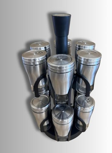 Suprills Rotating 12-Jar Revolving Round Carousel Spice Rack: Ideal for Dried Herbs, Efficient Kitchen Storage & Organisation, Home Countertop Spice Rack Tower for Enhanced Kitchen Storage