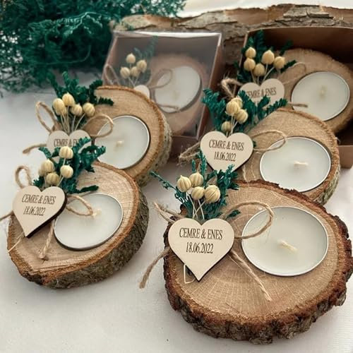 mxn Bougie Personnalisée Mariage,Cadeau D'invités,Bois Supports pour Bougies Chauffe-Plat,pour Mariage,Fiançailles, Future Mariée,Baptême, Baby Shower, Cadeau Fait à La Main (20pcs)