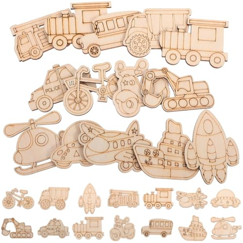 Tofficu Wooden Chip Toys DIY Build Kit Unfinished Helicopter Car Excavator Slices for Kids Science Experiment and Creative Craft Projects
