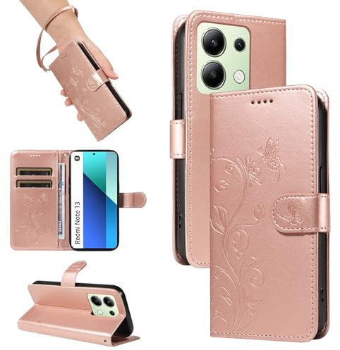 SRISHP Cover per Redmi Note 13 4G Custodia, Oro Rosa | Magnetica Cover a Libro, Portafoglio con Slot per Schede, Custodia in PU Pelle, Supporto Stand Cover