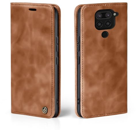 LBH Handyhülle für Xiaomi Redmi Note 9 in Hellbraun mit Karten- und Geldfach Smartphone Hülle mit Standfunktion Flip Case Schutzhülle Magnetverschluss Vintage
