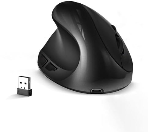 BeWishes Mouse per mancini, mouse verticale wireless 2.4G, mouse ergonomici, 3 DPI regolabili (800/1200/1600), meno rumore, specialmente per i mancini con mani piccole