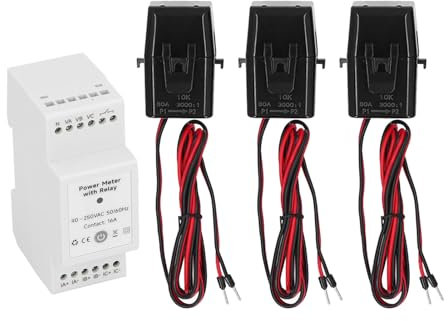 Pinza Amperimétrica Trifásica, Medidor de Potencia WiFi, Monitor de EnergíA para el Hogar Inteligente con 3 Sensores de Pinza de Circuito de 80 A, Monitor de Electricidad en