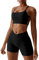 OBEEII Damen Sportanz�ge Jogginganzug Sport Sets 2 Teilig Workout Outfit Set Sports BH und Leggings Fitness Kleidung Set Gym Laufen Tennis Yoga Set Schwarz M