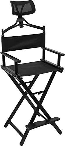 JNTFNE Klappbarer Regiestuhl mit Kopfstütze, 78,7 cm hoch, tragbarer Regiestuhl für Künstler, Make-up-Stuhl, Aluminium, Regiestuhl für Studio, Salon, Schminktisch, schwarz, mit Kopfstütze