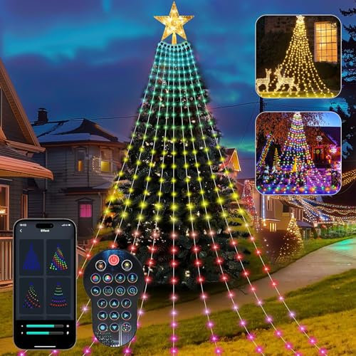ZWOOS 400 LED Smart Weihnachtsbaum Beleuchtung, RGB Christbaumbeleuchtung Strom, Passen Muster, Farben und Text an, Integrierte 29 Muster, APP-Steuerung/Fernbedienung, Höhe 2 m