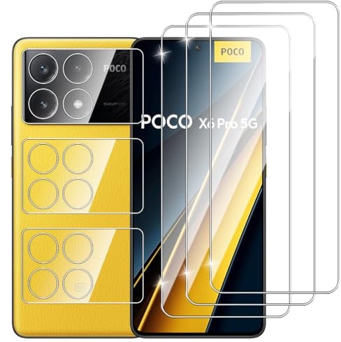 Dlxiks Protector de Pantalla para Xiaomi POCO X6 Pro 5G, 3 Cristal Vidrio Templado con 3 Protector de Lente de Cámara, Dureza 9H, fácil instalación, Sin Burbujas, Antiarañazos, HD Transparente