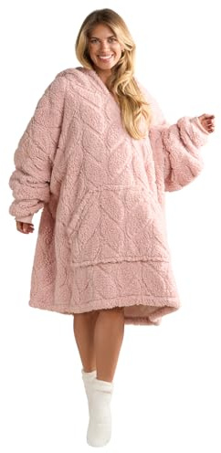 OHS Braided Fleece Hoodie Blankets, Winter Warm Cosy Blanket Hoodies for Women Girls Soft Fluffy - Cream, Blush