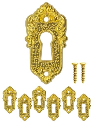 FUXXER Lot de 6 plaques de clé antiques et rosaces de serrure, design vintage doré