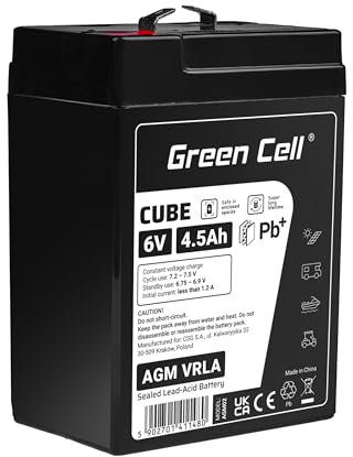 Green Cell AGM 6 V 4,5 Ah con batteria IP54 in tessuto non tessuto, batteria al piombo, batteria di ricambio, resistente ai cicli, non necessita di manutenzione per giocattoli elettrici, UPS (6 V 4,5
