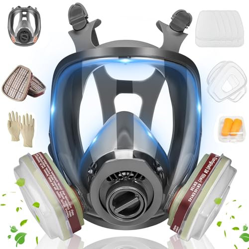 LAMANICE Full Face Respirator - Respirator Mask with Filters, Earplugs, and Gloves, for Welding, Chemicals, Carpentry, Sanding, Cutting, Paints, Dust, Gas,Grinding, Polishing