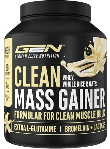 Clean Weight Gainer - 3 kg - Avec des glucides complexes & des protéines - Idéal pour la phase de masse - Poudre pour la prise de masse et de poids - Goût Vanille