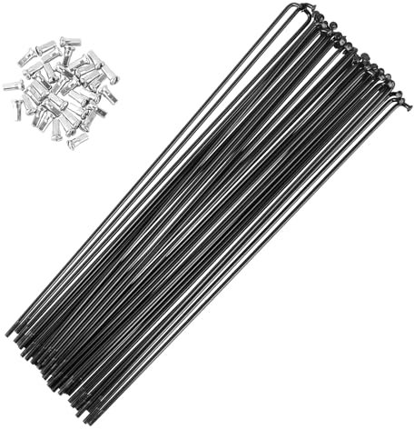 QHQKR 12G Elektrofahrrad-Speichen 2,6 mm Durchmesser, 20/40 Stück, schwarz, Stahl, Motorrad-Rad-Speichen mit Nippeln, 70–298 mm, J-gebogen, Fahrradspeichen für E-Bike, Dreirad, Motorrad (40 Stück, 124