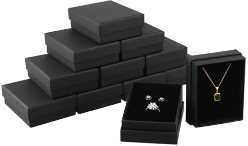 QWORK®12 Piezas cajas de regalo de papel kraft negro para joyas, ideal para pendientes y anillos, perfecto para cumpleaños, bodas, regalos de Navidad, 9 x 7 x 3 cm