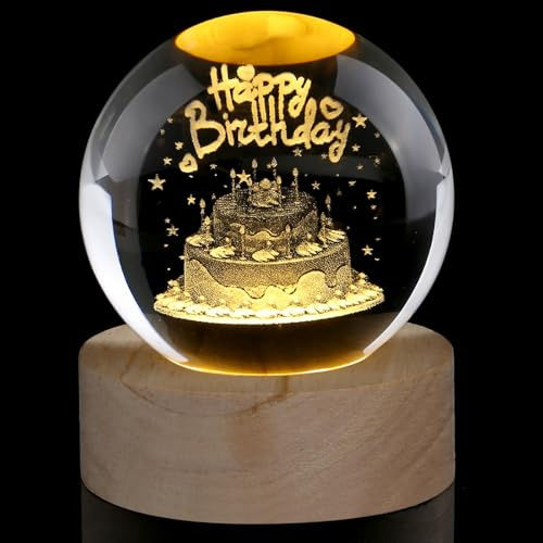 AWARDSEN 60 mm Kristallkugel Kuchen Geburtstagsgeschenk, Happy Birthday
