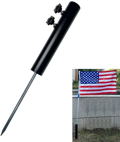 Ground Mount for Portable Flagpole, Metal Inground Flag Pole Holder, Ground Mount Flag Pole with 12 Extended Tip, Adjustable Flag Pole Ground Stake, Black, Fit 1.77 Dia Flag Pole