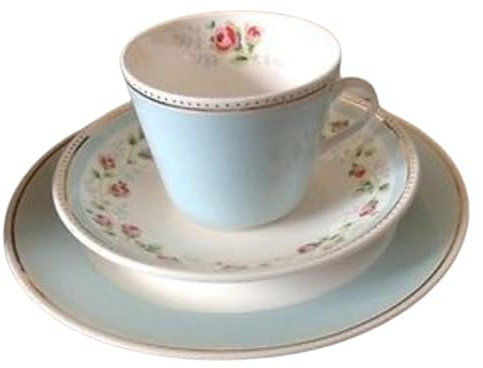 Cath Kidston Tea Rose Pale Blue Trio Tableware (Teacup, Saucer, Side Plate)