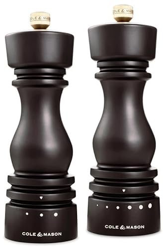 Cole & Mason London Salt and Pepper Mill Gift Set, Grind Select Adjustable Coarseness, Chocolate Wood, 180mm, Refillable Manual Grinder