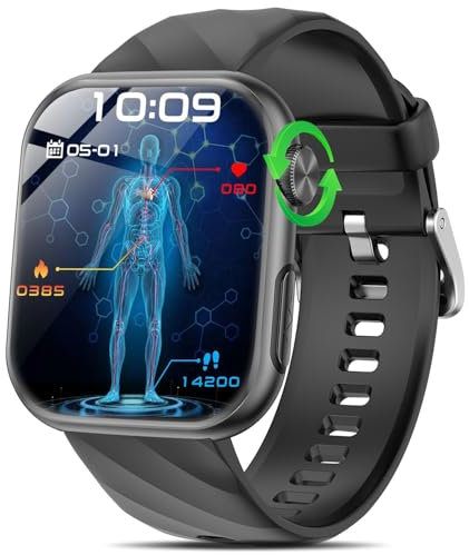 2025 New Smartwatch ECG/HRV/Uric Acid/BMI Bluetooth Calls 1.97 AMOLED Health Watch with 24/7 Heart Rate Blood Pressure SPO2 Body Temperature Sleep Monitor SOS Emergency Call Fitness Watch (Black)