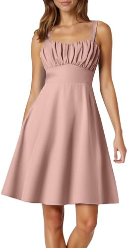Mini robe femme manches longues avec bretelles, robe décontractée étroite et élégante en forme de A. Robe festive pour femme Grandes tailles, Rose clair, XL