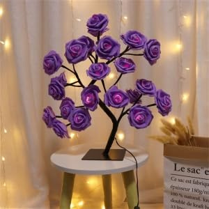 XVICO Flower Table Rose Tree Lamp Colors Led Desk Night Light Girls Women Bedroom Living Room Mother's Father's Day Decor Gifts Light Up Flowers USB Operated Wedding Festival Christmas Decoration