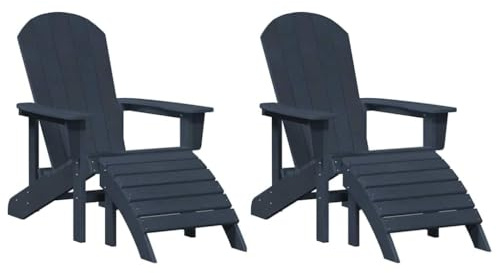 vidaXL Adirondack Chair Footstool 2 Pieces Navy Blue HDPE, Adirondack Chair Footstool Navy Blue HDPE