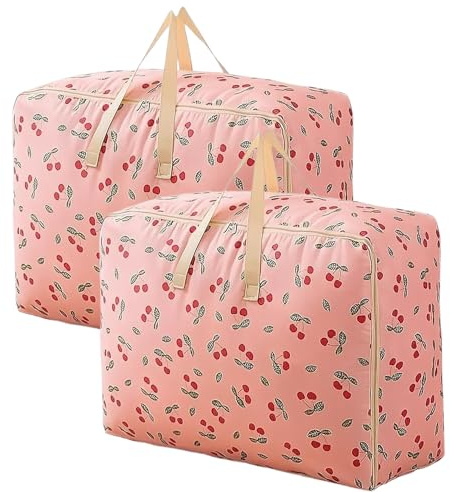 Luxvara 2 Stück Aufbewahrungstasche, Kleidertaschen, Oxford Aufbewahrungstaschen, Große Aufbewahrungstaschen, Wasserdichte Umzugstaschen mit Reißverschluss für Bettdecken Kleidung Bettwäsche, Rosa