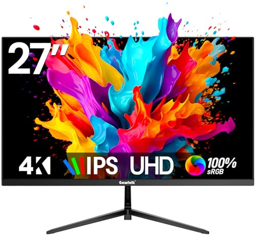 Gawfolk 4K Monitor 27 Inch IPS 60Hz, UHD 3840x2160p PC Monitors, Computer Display for Home and Office, HDMI and DP Support, Wall Mount Compatible
