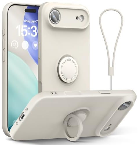 abitku for iPhone Air Case 6.5'', Ring Stand Silicone Slim Design (with Wrist Strap), Magnetic Car Mount Case Cover Compatible with iPhone Air (White Stone)