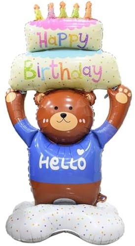 Gleemix Happy Birthday luftballon Bär, 3D Helium Ballon Tiere, Folienballon Geburtstag, Geburtstagsballon Bär für Junge Mädchen, Partydeko Tier, Kindergeburtstag, 50cm