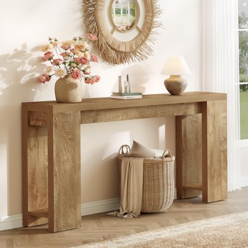 LITTLE TREE 63 Farmhouse Console Table, Rustic Sofa Table Behind Couch, Narrow Hallway & Entryway Accent Table for Living Room, Entrance Hall (Light Oak Brown)